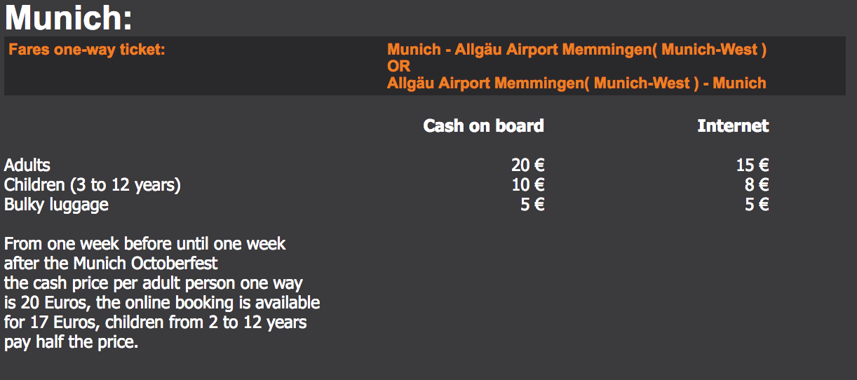 Цена билета Allgau Airport Express